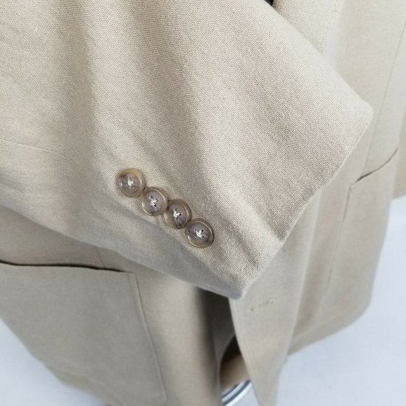 Oak Hill Sport Coat Mens 52R Beige Linen Blend - Picture 4 of 8